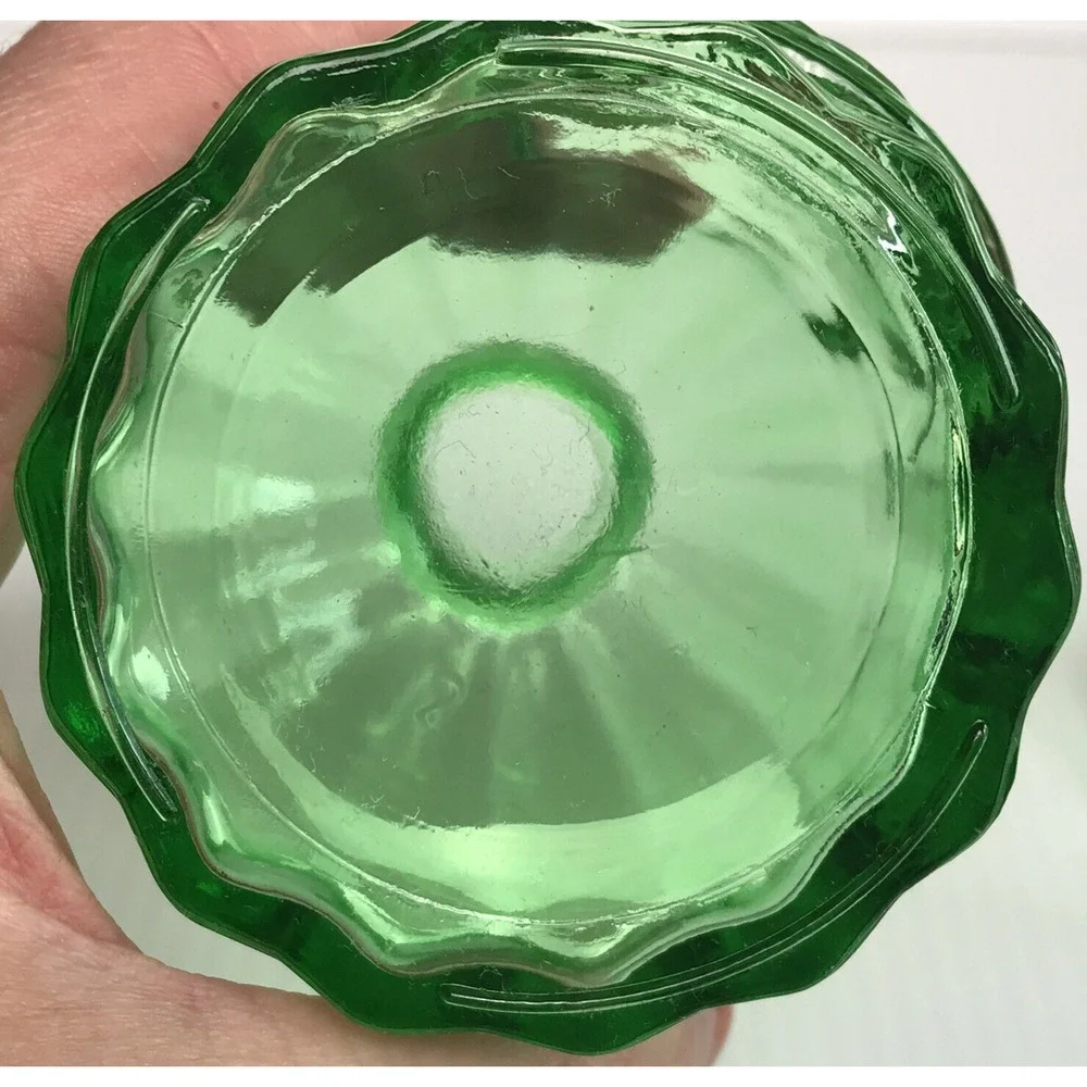 Green Colored Glass Round Vintage Style Apothecary Jars/Vases 3.25in Pair